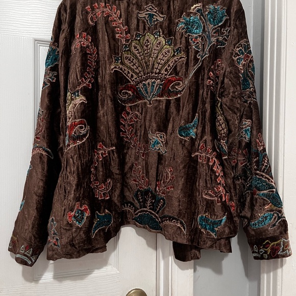 Chico's Brown Velvet Jacket with Colorful Embroidery - Picture 2 of 4